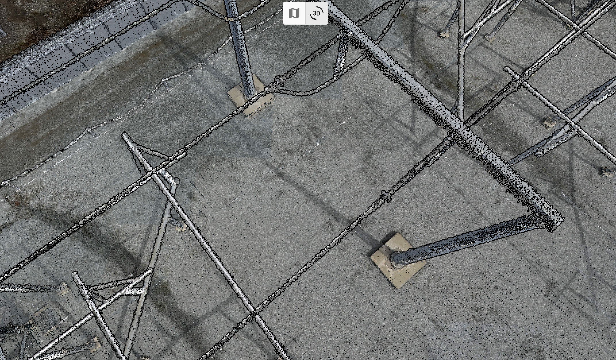 Power line infrastructure comparison between 3D and orthomosaic views - True-Position Orthomosaic